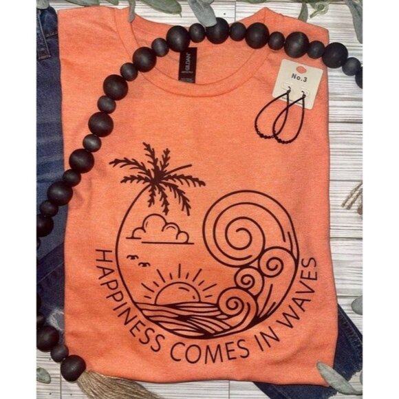Happiness comes in waves T-Shirt‎ Short Sleeve Large - Picture 2 of 5